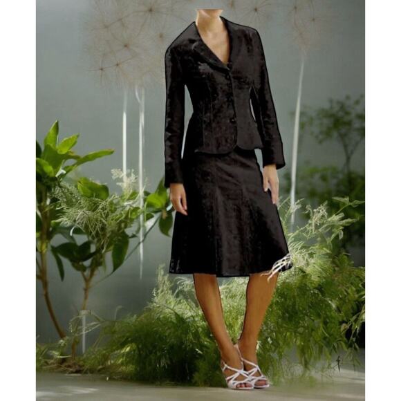 Monroe & Main Jacquard Black Suit Business Office Dinner Party Blazer Skirt Set - Picture 16 of 16